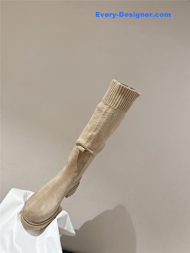 Rene Caovilla Knit Leather Knee-High Boots Women