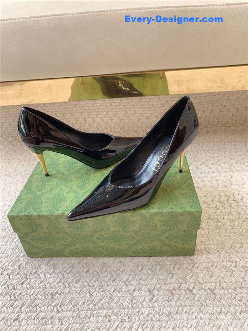 Gvc*1 metal heel pointed toe high heel patent leather shoes