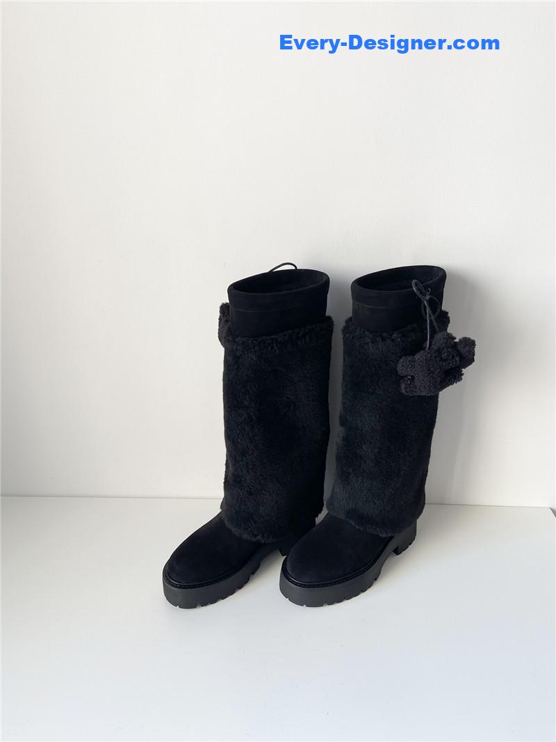 Celine Bulky High Boot with Triomphe Tassels in Shearling Suede