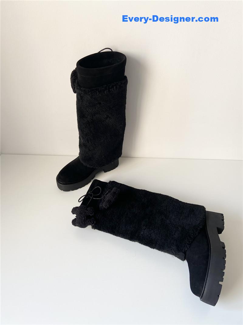 Ce1i*e bulky high boot with triomphe tassels in shearling suede