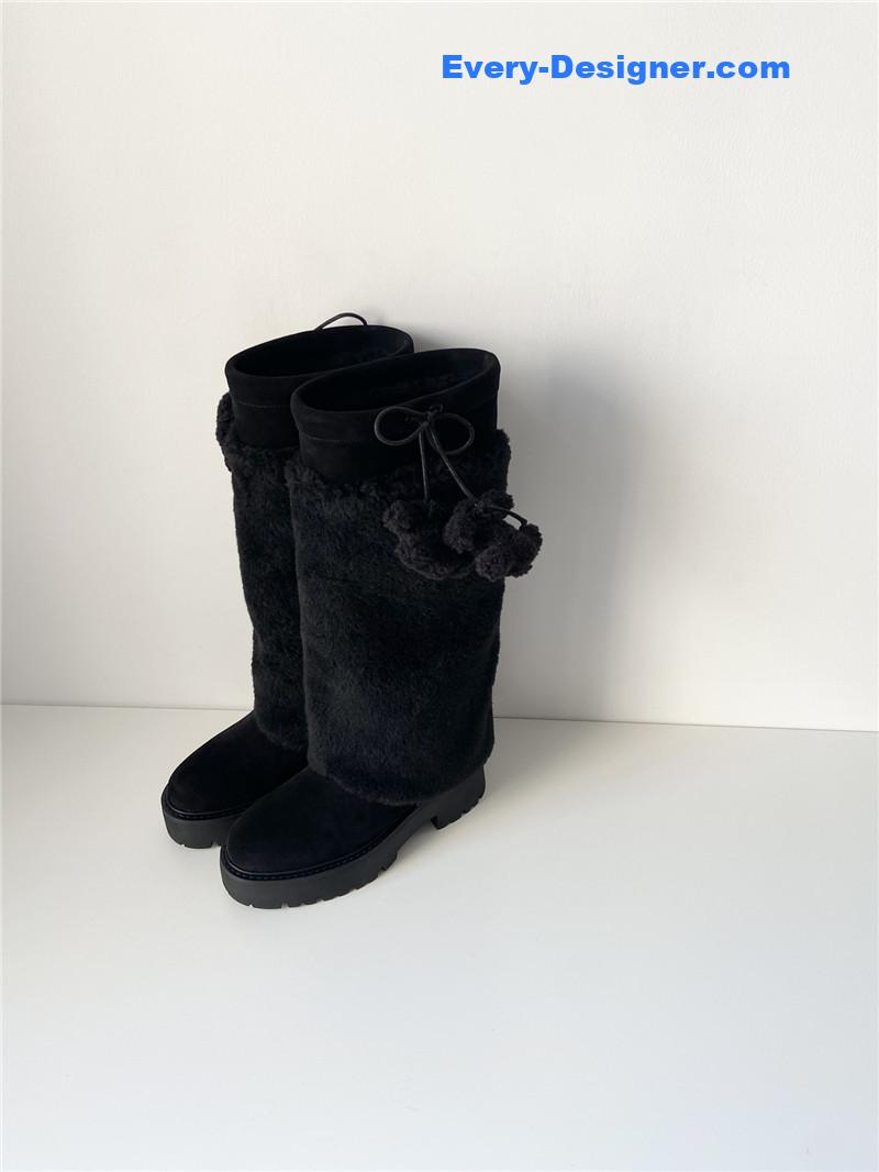 Ce1i*e bulky high boot with triomphe tassels in shearling suede