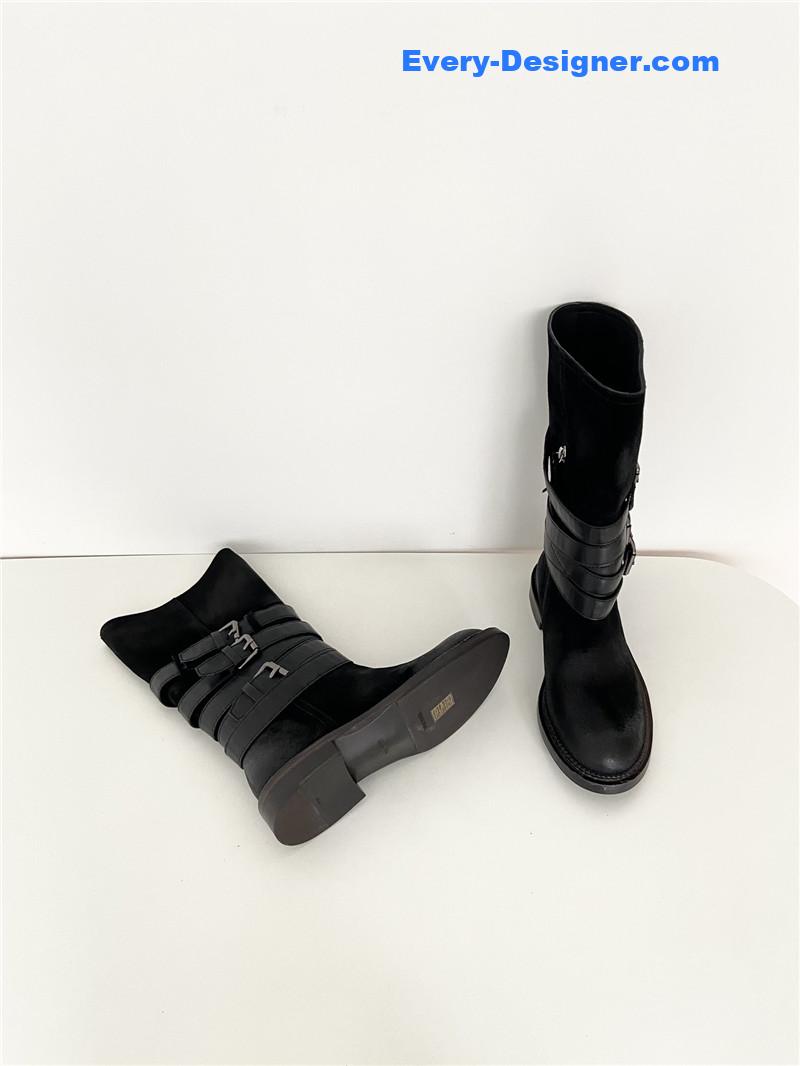 Miu Miu Women’s Motorcycle Black Suede Leather Boots