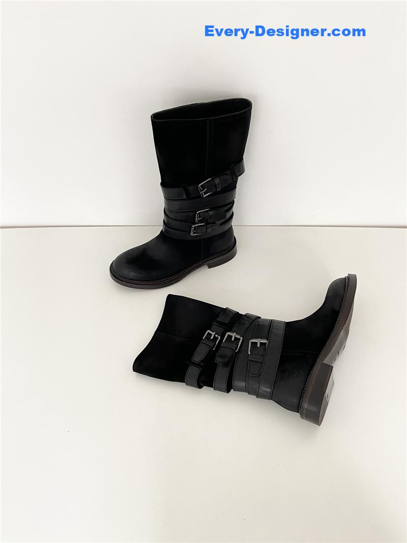 Miu Miu Women’s Motorcycle Black Suede Leather Boots