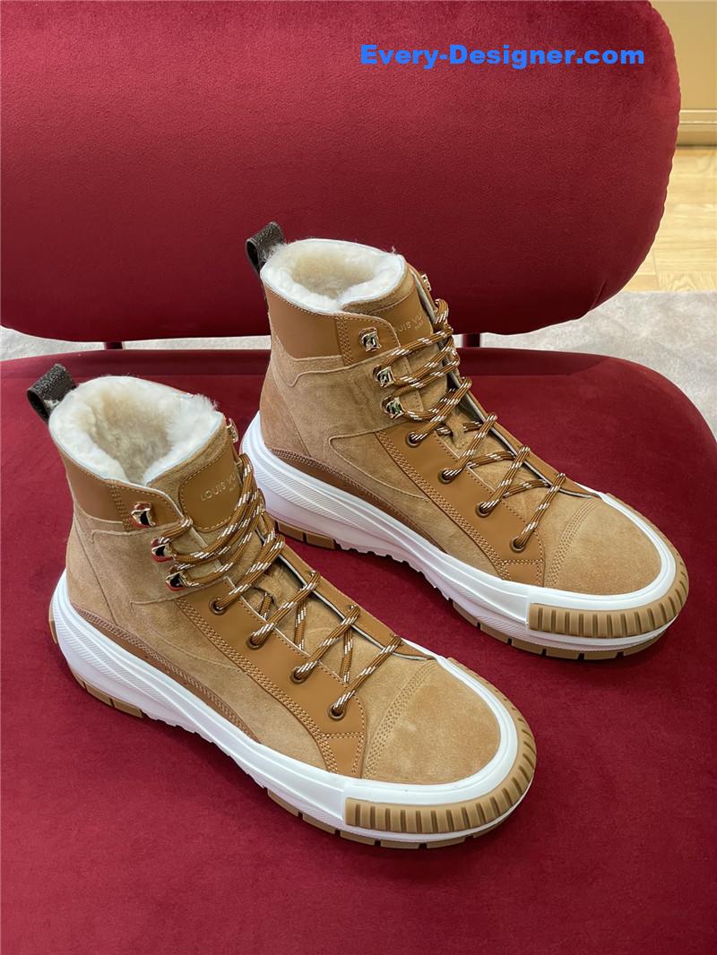 Louis Vuitton LV Squad Shearling Sneaker Boots in Brown