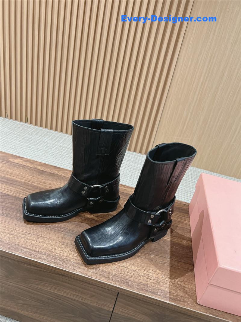 Acne Studios Patent Leather Buckle Ankle Boots