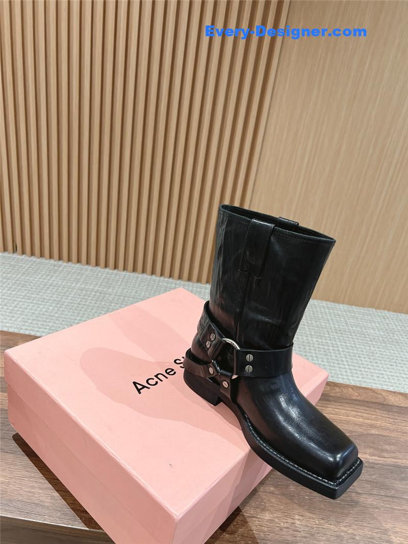 Acne Studios Patent Leather Buckle Ankle Boots
