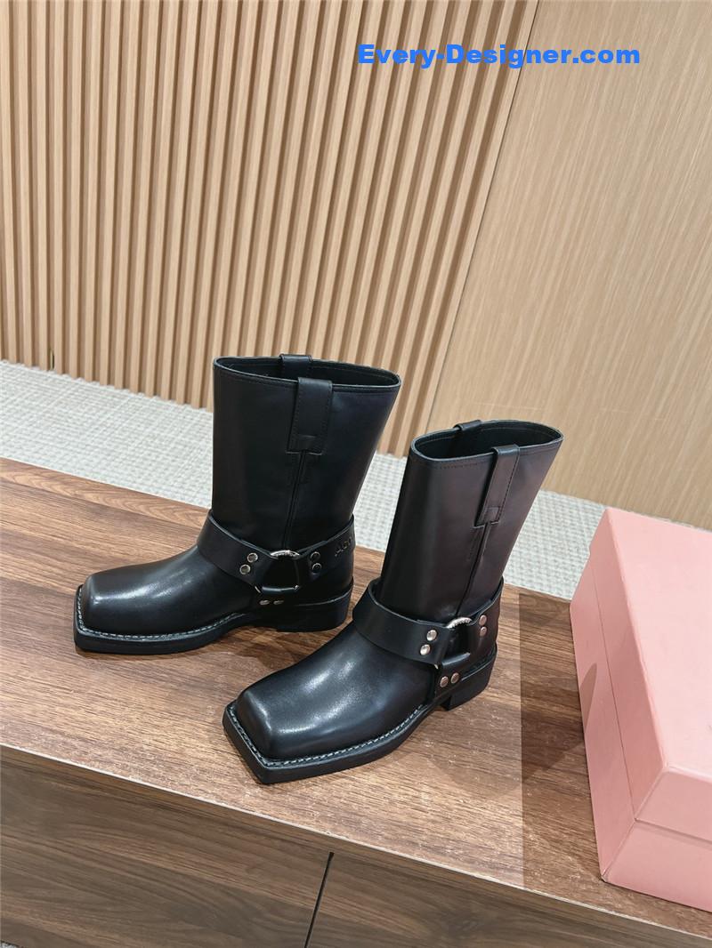 Acne Studios Black Leather Buckle Ankle Boots