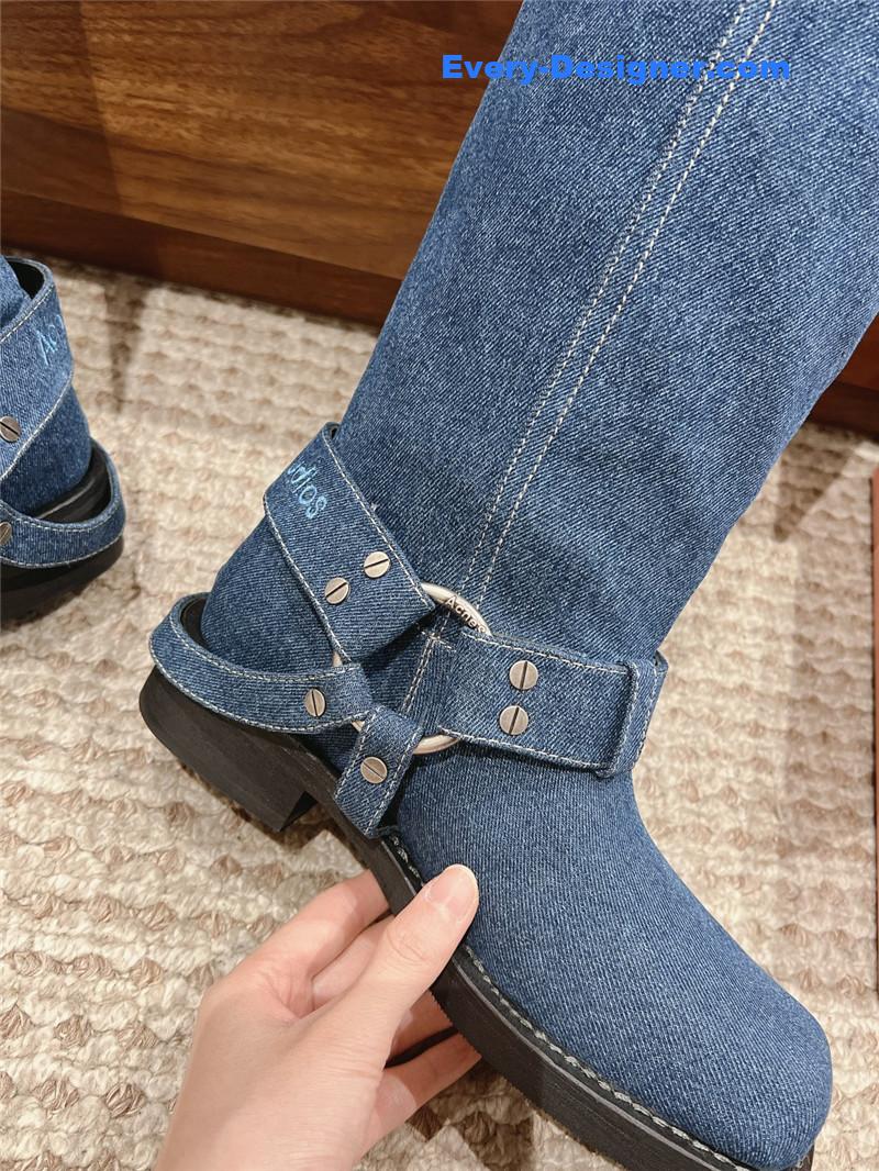 Acne Studios Blue Denim Buckle Tall Boots