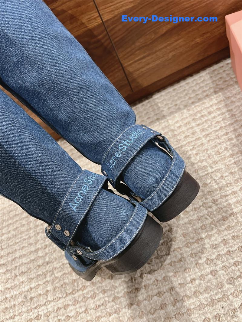 Acne Studios Blue Denim Buckle Tall Boots