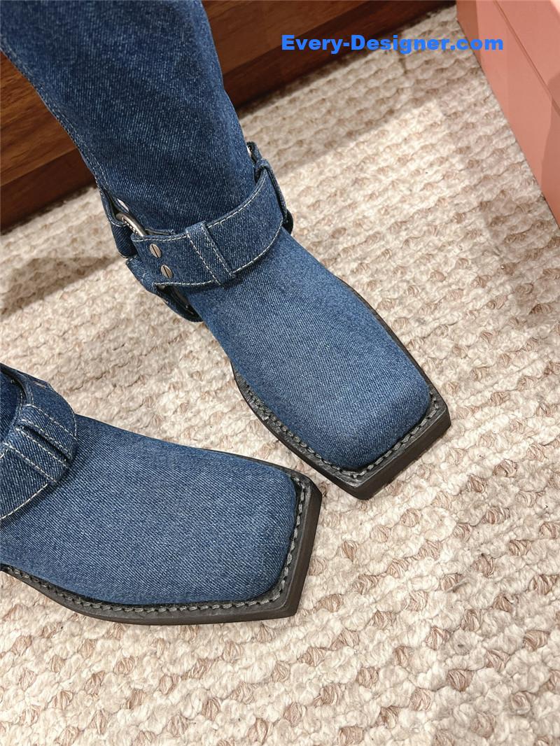 Acne Studios Blue Denim Buckle Tall Boots