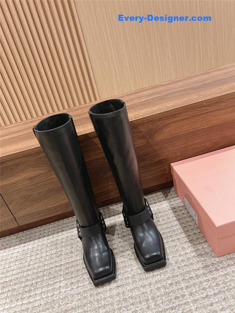 Acne Studios Black Leather Buckle Tall Boots
