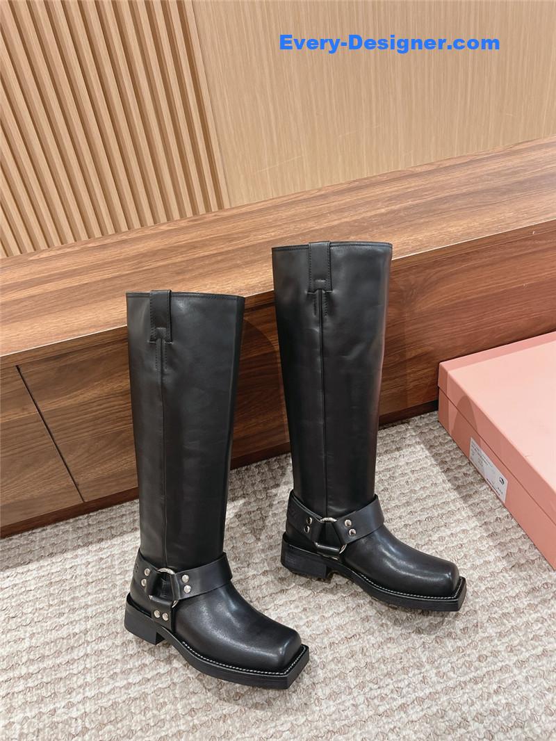 Acne Studios Black Leather Buckle Tall Boots