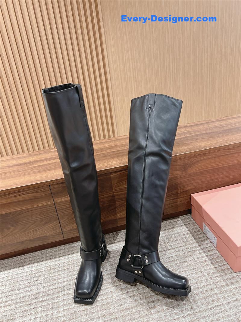 Acne Studios Leather Buckle Over-the-Knee Boots