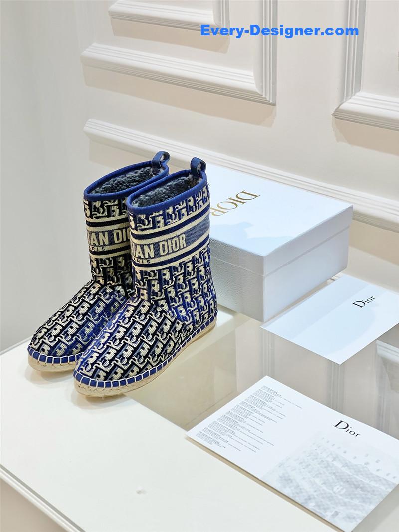 Dior Blue Velvet Monogram Granville Flat Espadrille Boots