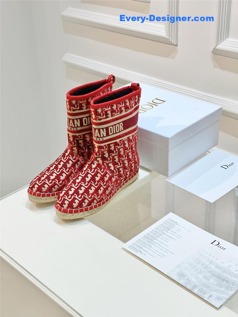 Dior Red Velvet Monogram Granville Flat Espadrille Boots