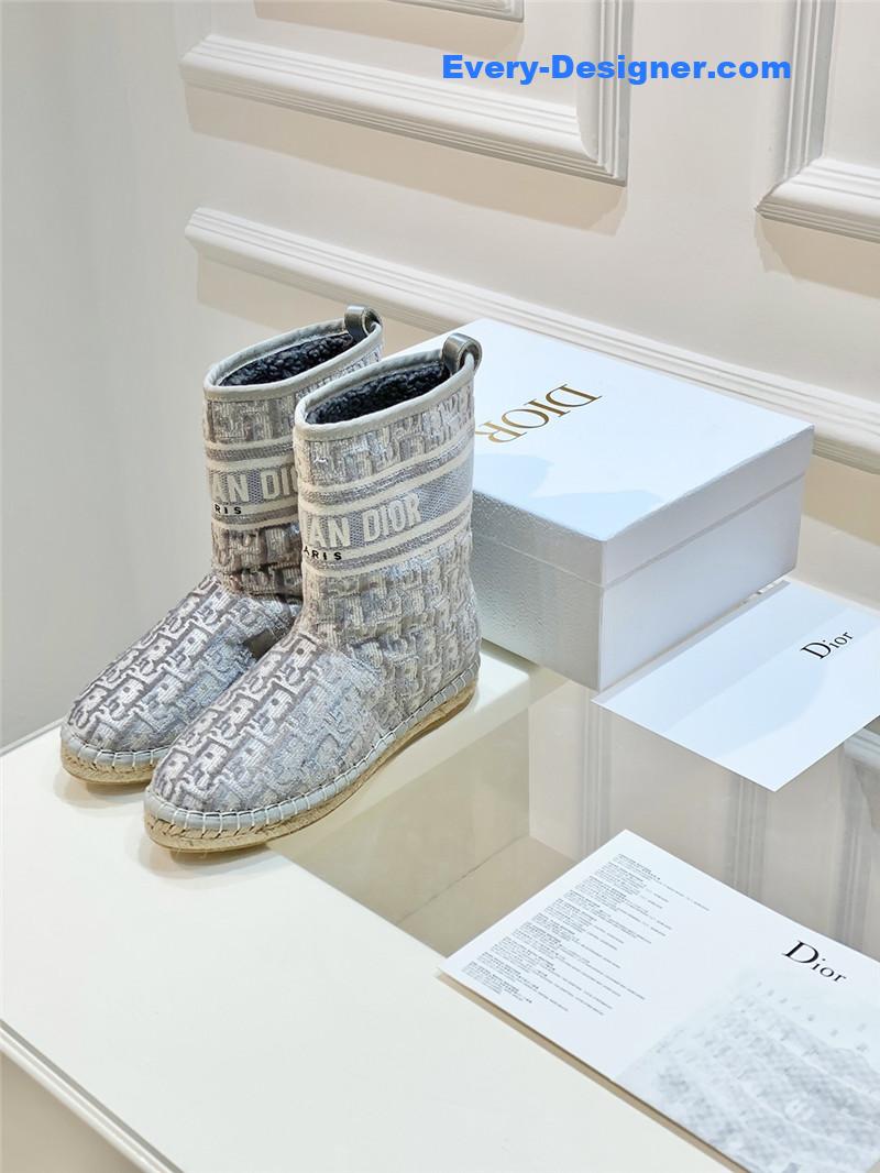 Dior Gray Velvet Monogram Granville Flat Espadrille Boots