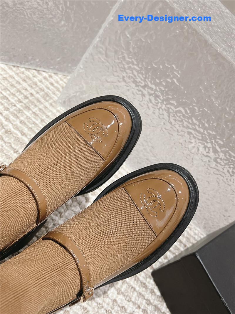 Ch**el front-strap two-tone brown ankle boots