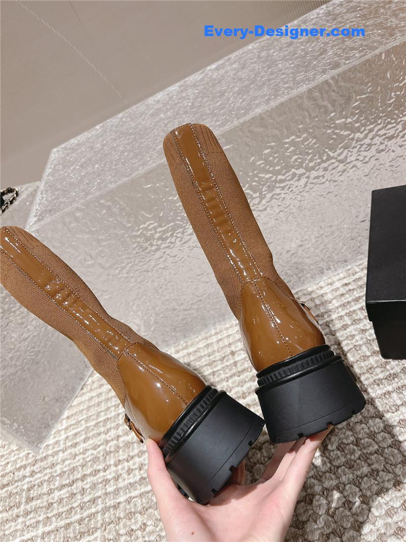 Ch**el front-strap two-tone brown ankle boots