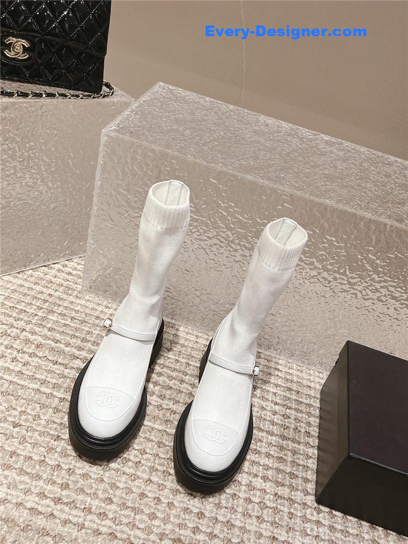 Chanel Front-Strap Two-Tone Ankle Boots