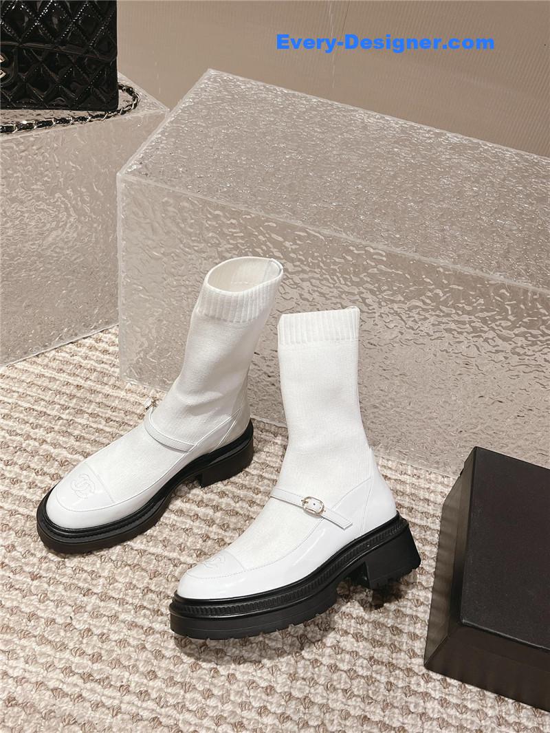 Chanel Front-Strap Two-Tone Ankle Boots