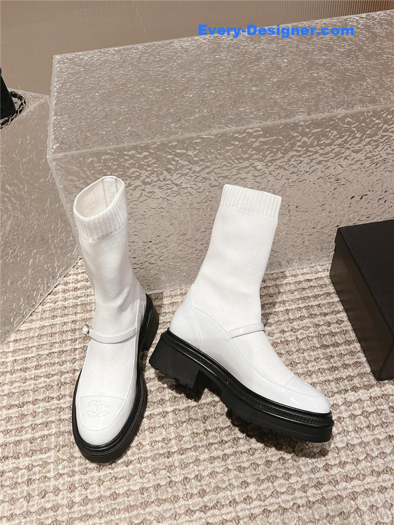 Chanel Front-Strap Two-Tone Ankle Boots