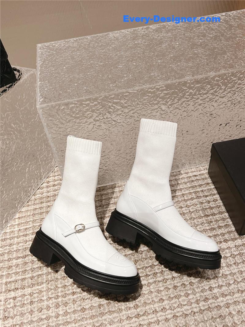 Chanel Front-Strap Two-Tone Ankle Boots