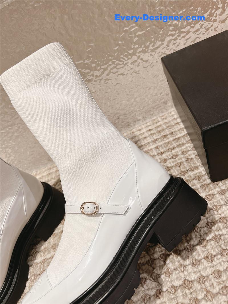 Chanel Front-Strap Two-Tone Ankle Boots