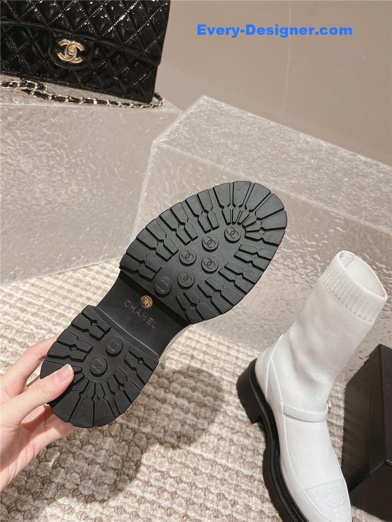 Chanel Front-Strap Two-Tone Ankle Boots