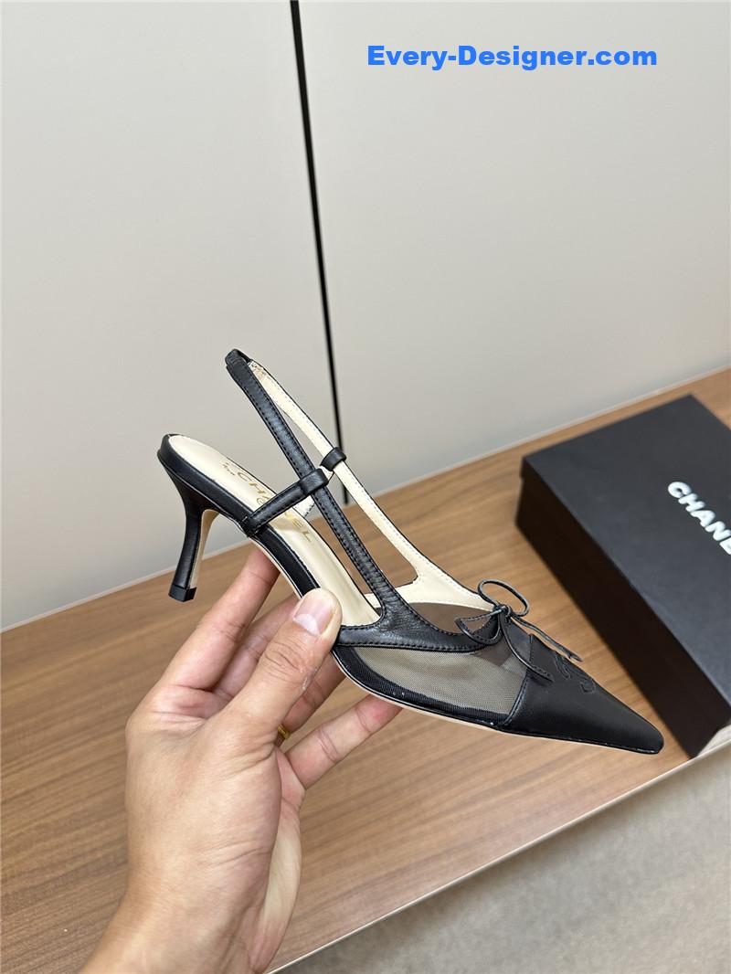 Ch**el pointed bow mesh sexy sandals