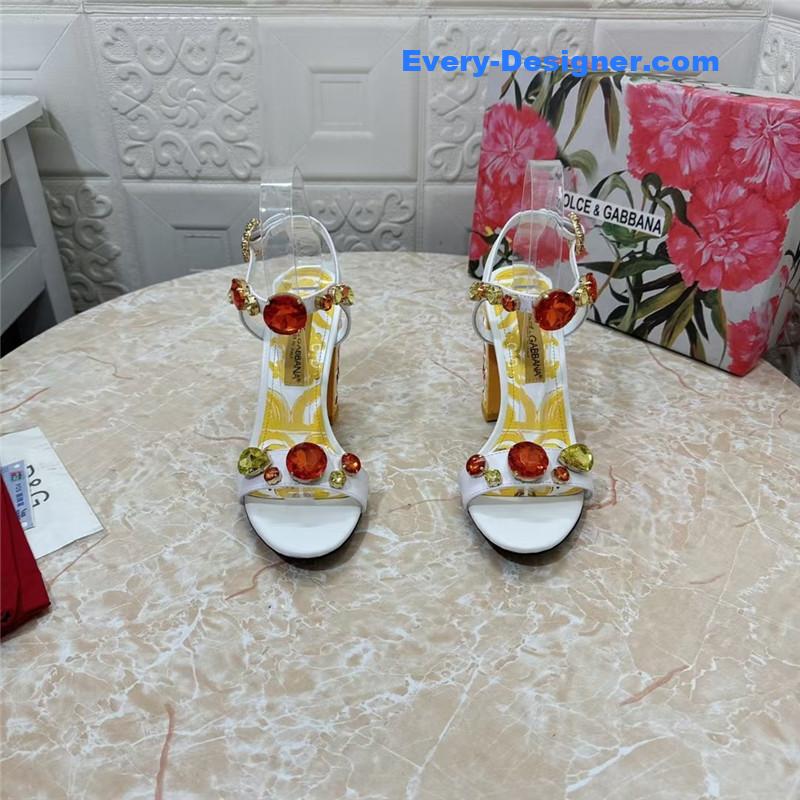 DG Stone Embellished White Patent Painted Heel Slingbacks