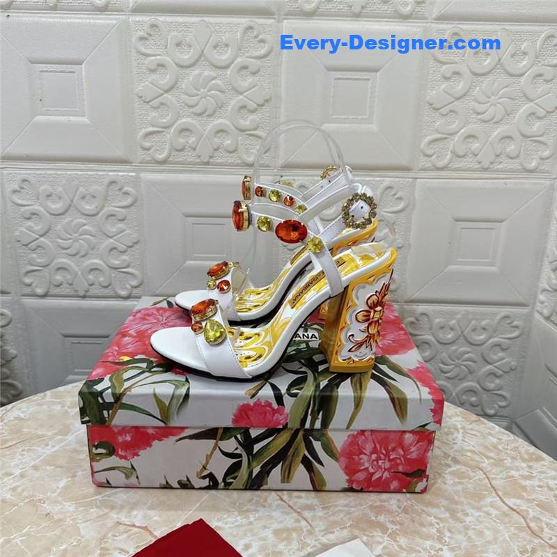 DG Stone Embellished White Patent Painted Heel Slingbacks