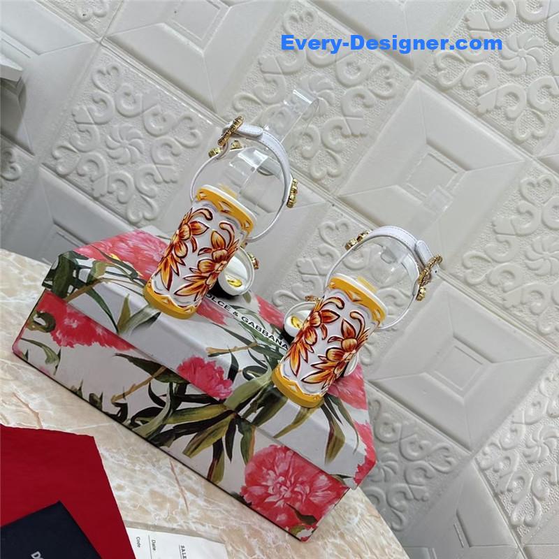 DG Stone Embellished White Patent Painted Heel Slingbacks