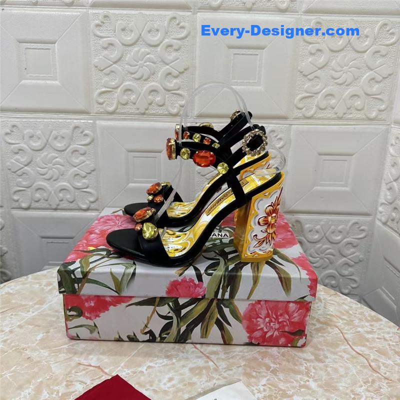 DG stone embellished black Patent painted heel slingbacks