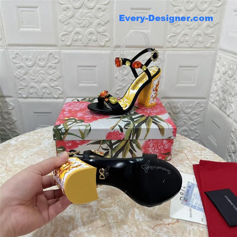 DG stone embellished black Patent painted heel slingbacks