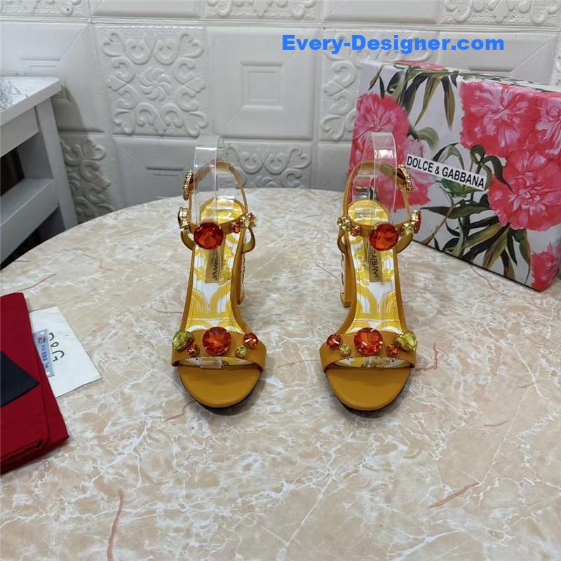 DG Stone Embellished Yellow Patent Painted Heel Slingbacks
