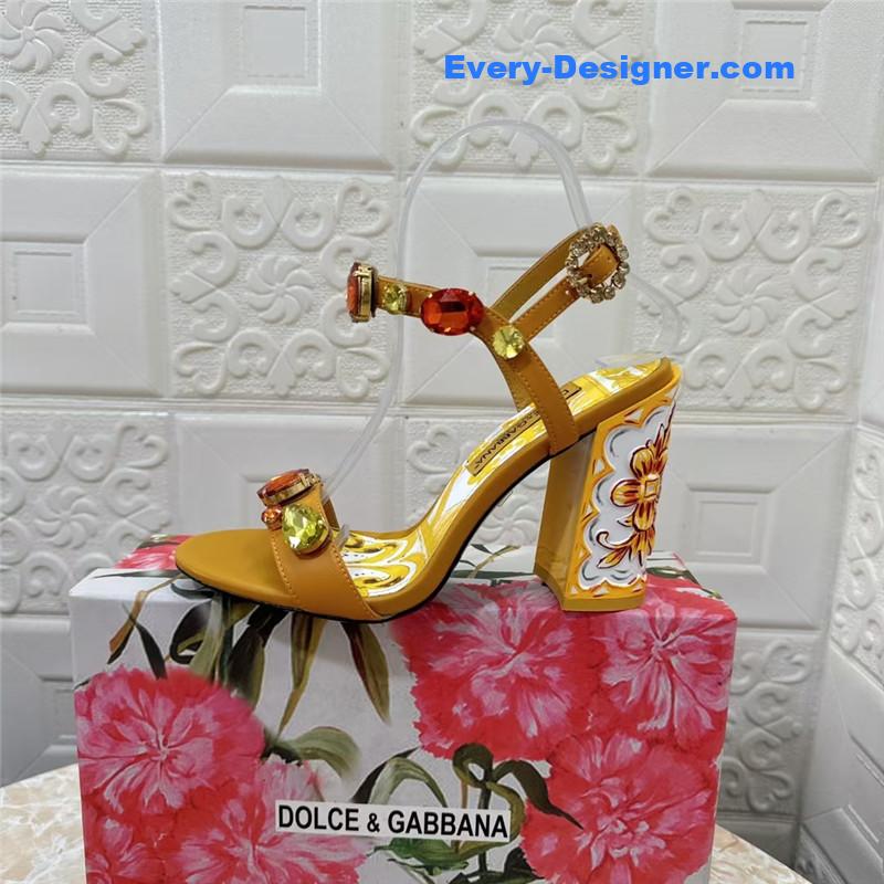 DG Stone Embellished Yellow Patent Painted Heel Slingbacks