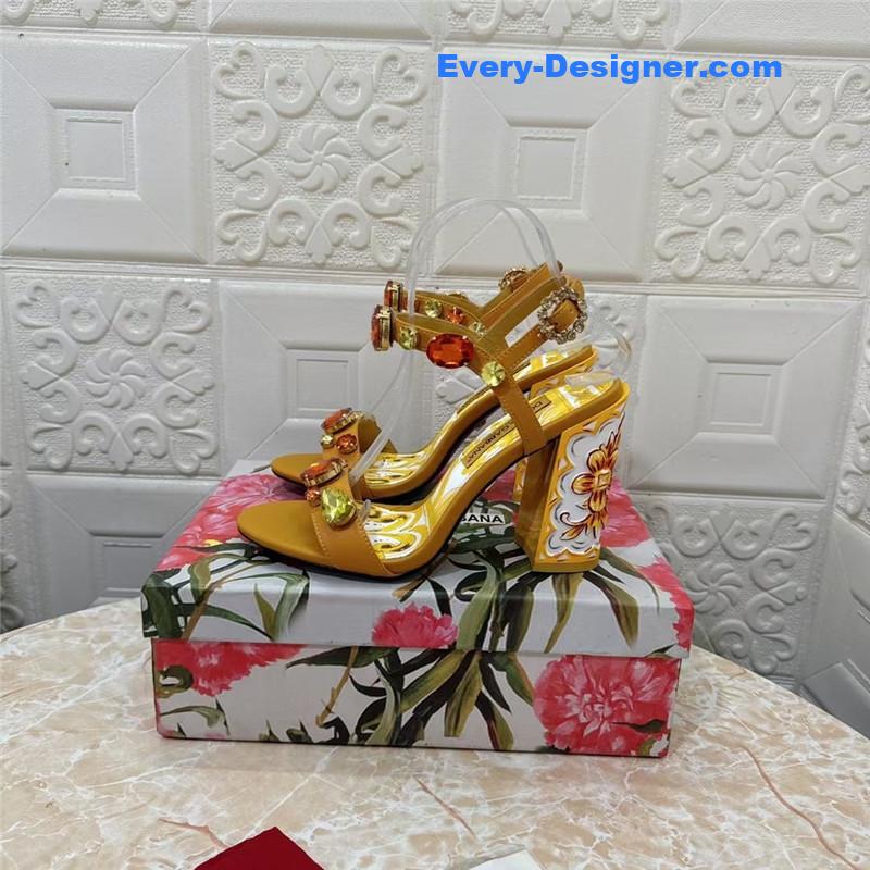 DG Stone Embellished Yellow Patent Painted Heel Slingbacks