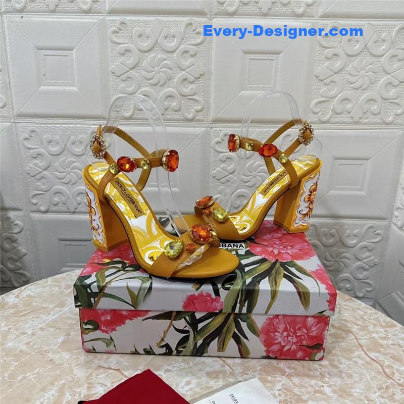 DG Stone Embellished Yellow Patent Painted Heel Slingbacks