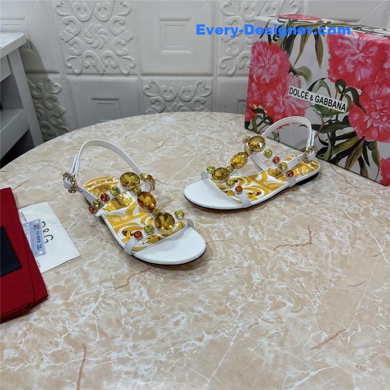DG Stone Embellished White Pattern Sandals