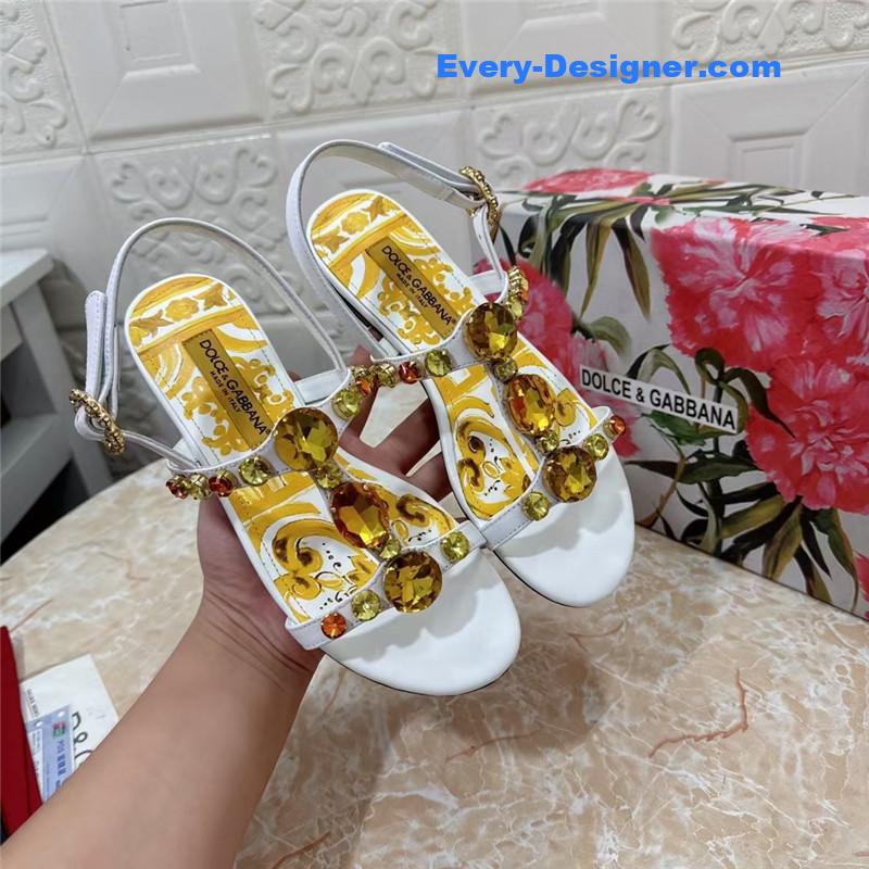 DG Stone Embellished White Pattern Sandals