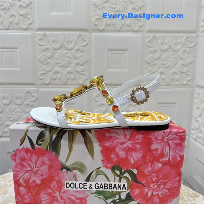 DG Stone Embellished White Pattern Sandals