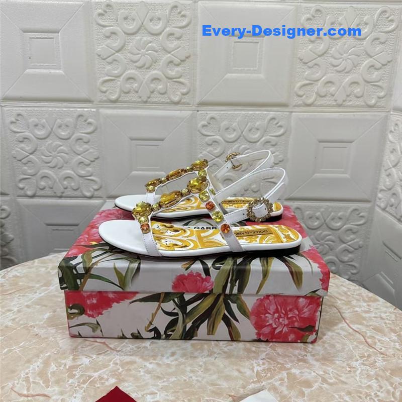 DG Stone Embellished White Pattern Sandals
