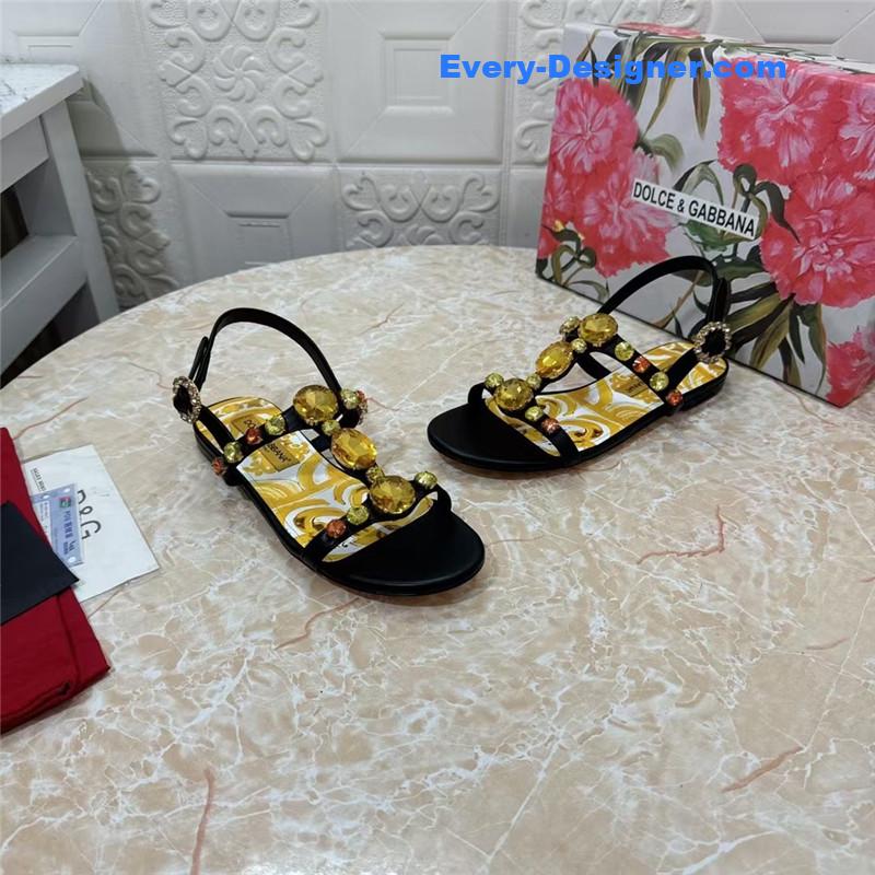 DG Stone Embellished Black Pattern Sandals