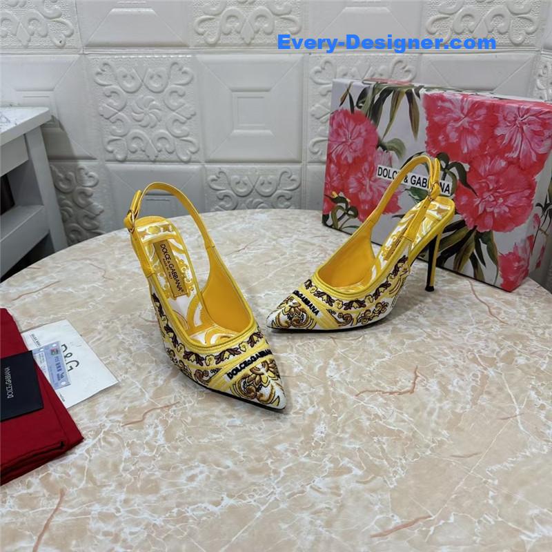 DG Majolica Embroidery Slingbacks 100 Yellow and White