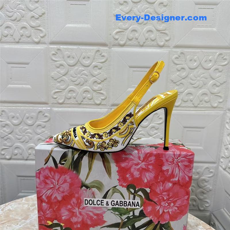 DG Majolica Embroidery Slingbacks 100 Yellow and White