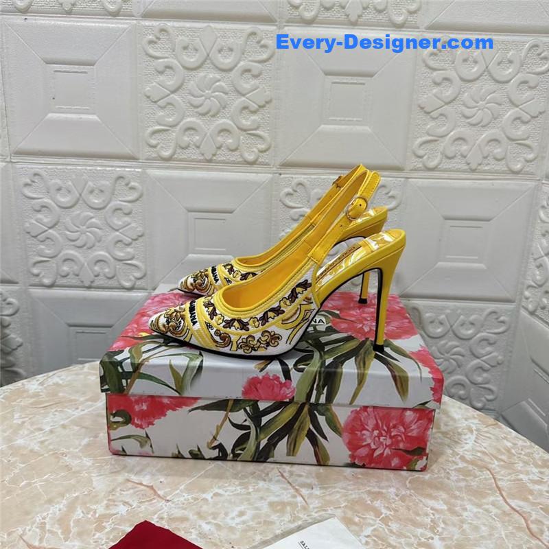 DG Majolica Embroidery Slingbacks 100 Yellow and White