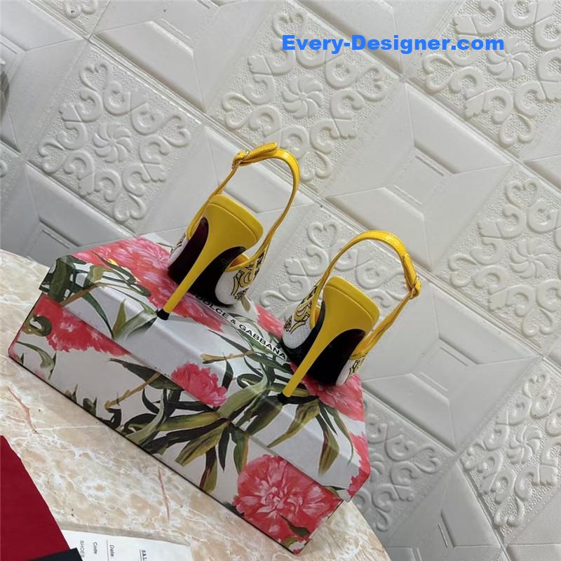 DG Majolica Embroidery Slingbacks 100 Yellow and White