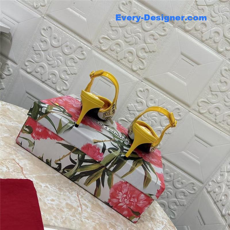 DG Majolica Embroidery Slingbacks Yellow and White
