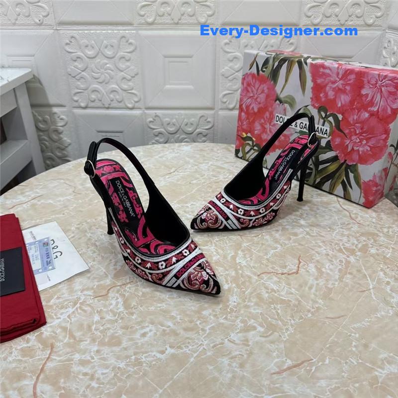 DG Majolica Embroidery Slingbacks 100 Black and White