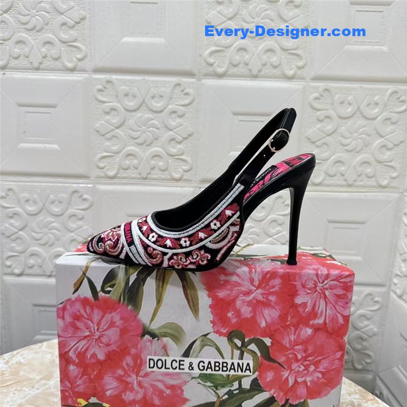 DG Majolica Embroidery Slingbacks 100 Black and White